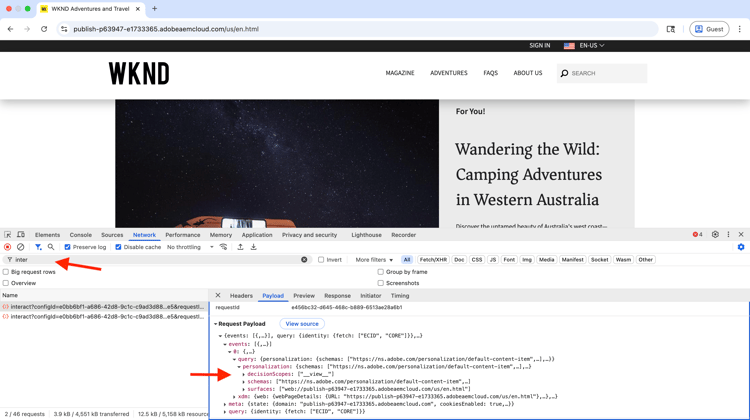 Requête réseau du SDK web