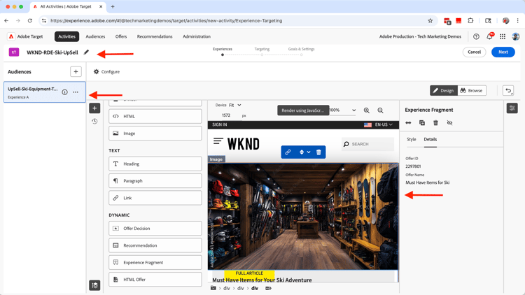 Activité avec audience et offre