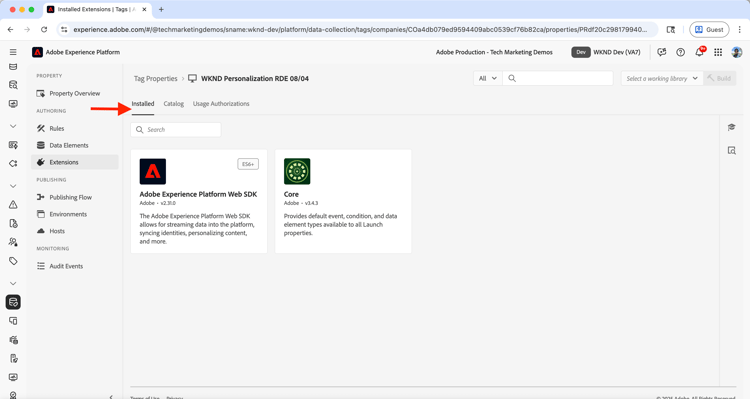 Extensions installées