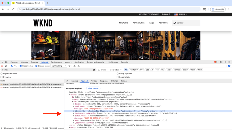 Requête réseau du SDK web