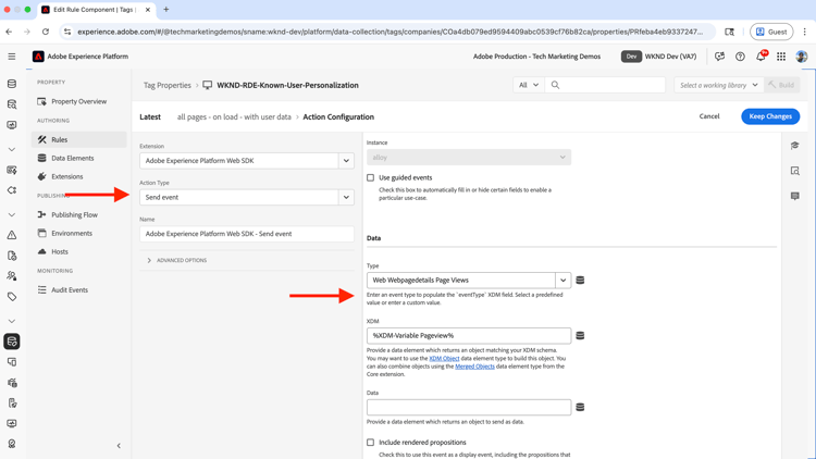 Action Envoyer l’événement