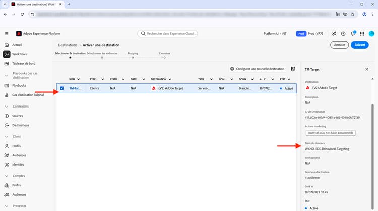 Activer sur la destination