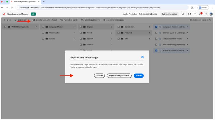 Exporter vers Adobe Target