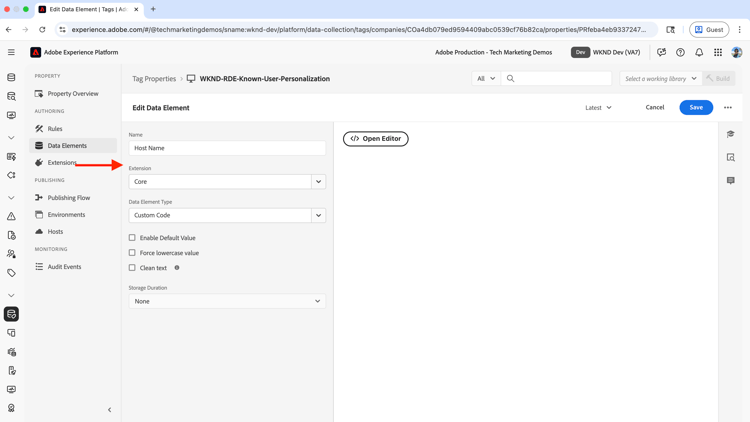 Host Name Data Element