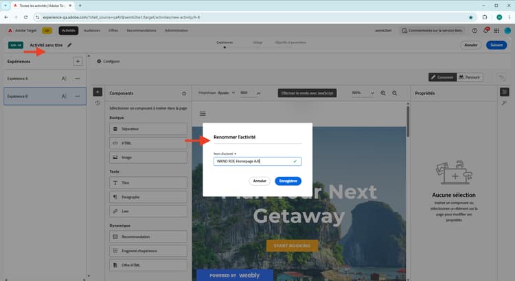 Renommage de l’activité