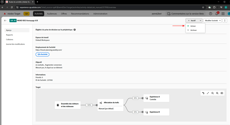 Activation de l’activité