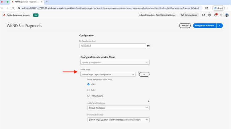 Configuration des fragments d’expérience avec Target