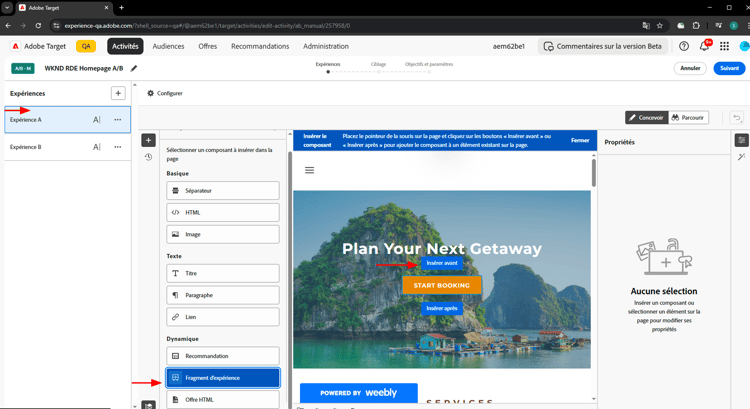 Ajout d’un composant de fragment d’expérience