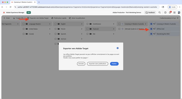Exporter vers Adobe Target