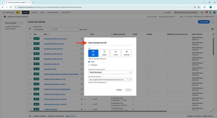 Création d’une activité de test A/B