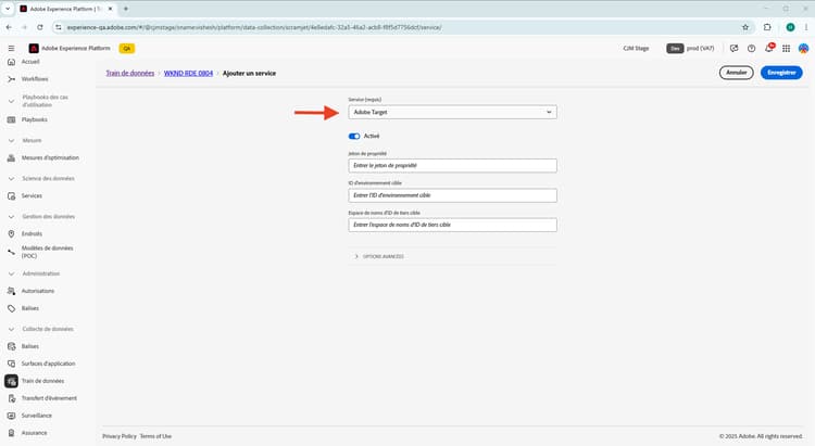 Configuration du service Adobe Target