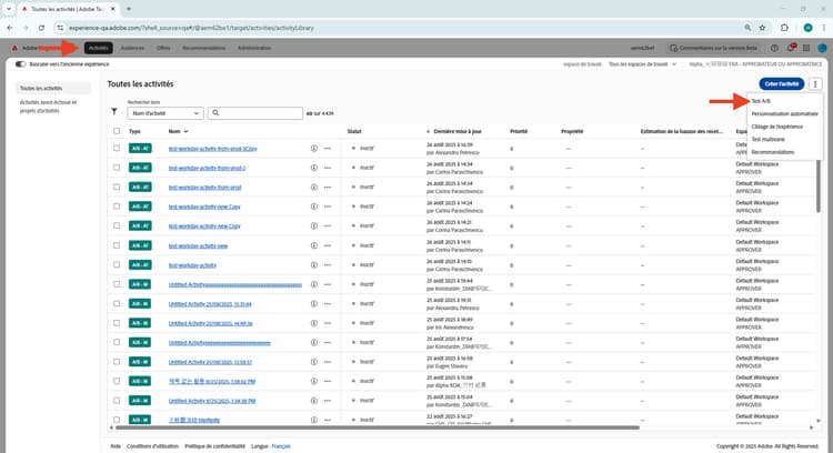 Création d’une activité