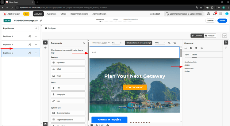 Ajout des expériences B et C