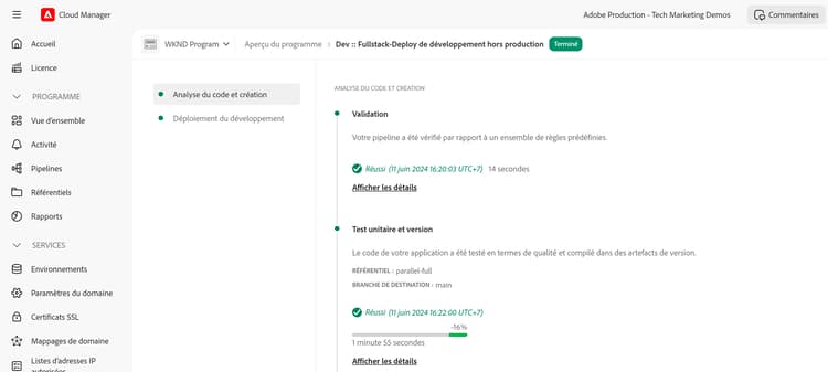 Déploiement via un pipeline full-stack