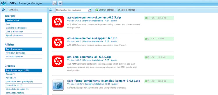 Package de version ACS AEM Commons SNAPSHOT