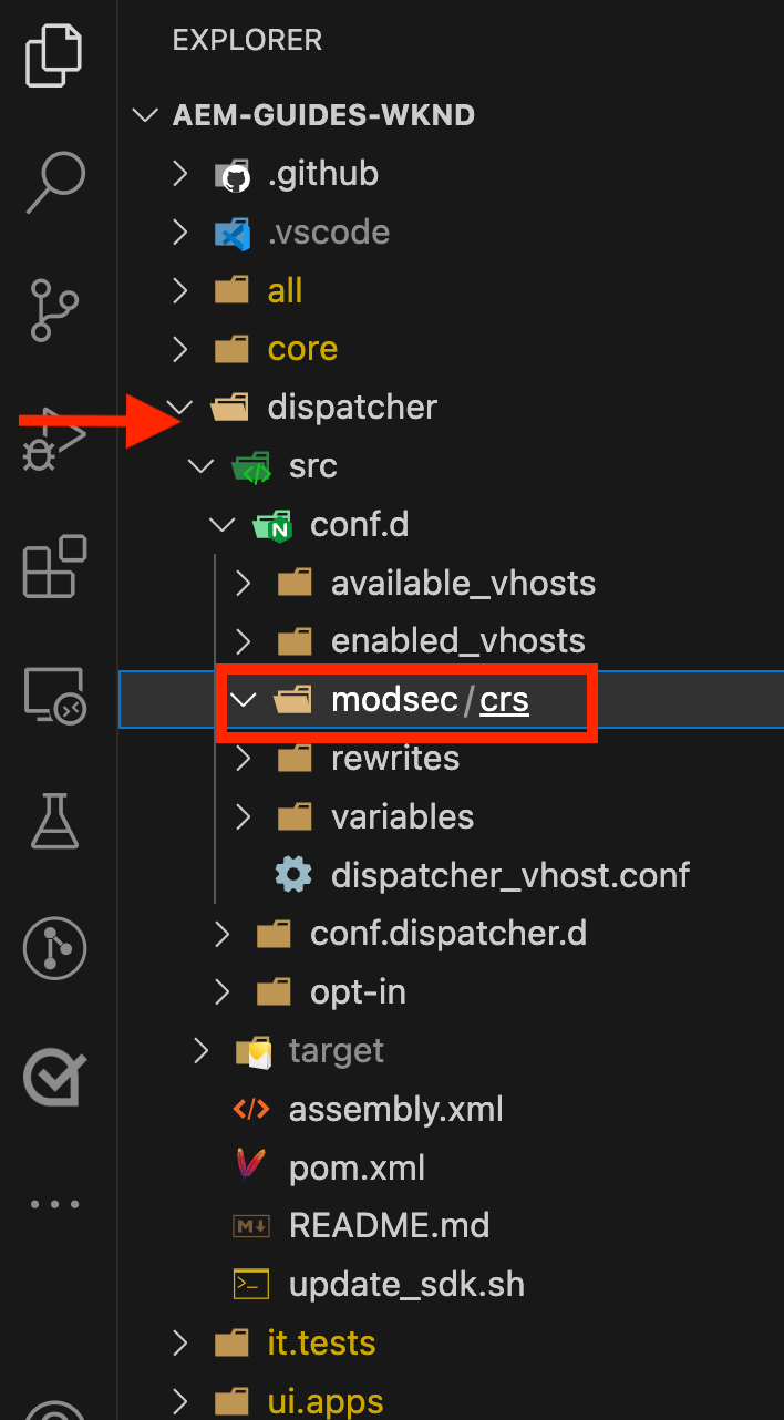 Dossier CRS dans le code de projet AEM - ModSecurity.
