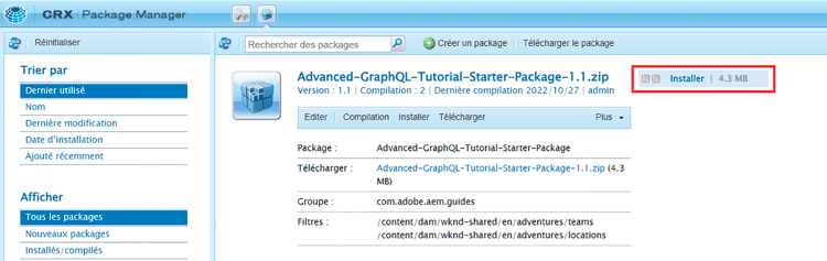 Package téléchargé via le Gestionnaire de packages.