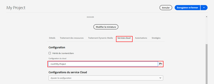 Définition de la configuration cloud.