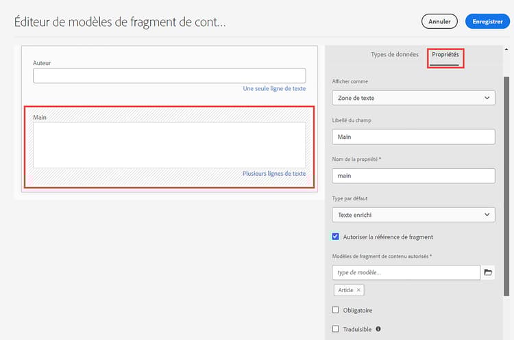 Type de données de texte enrichi multiligne.