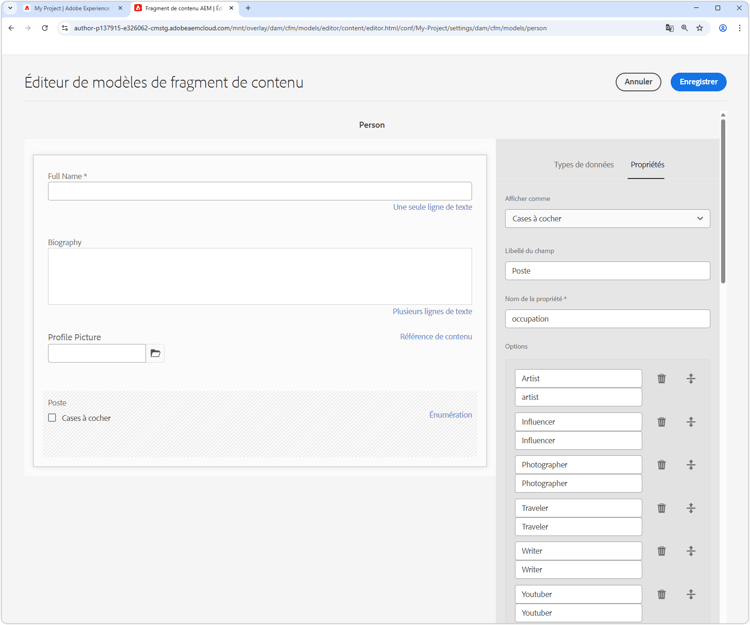 Modèle de fragment de contenu Personne