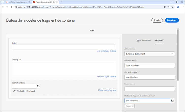 Modèle de fragment de contenu Équipe final