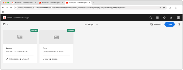 Deux modèles de fragment de contenu