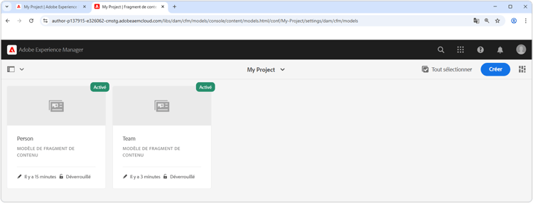Deux modèles de fragments de contenu
