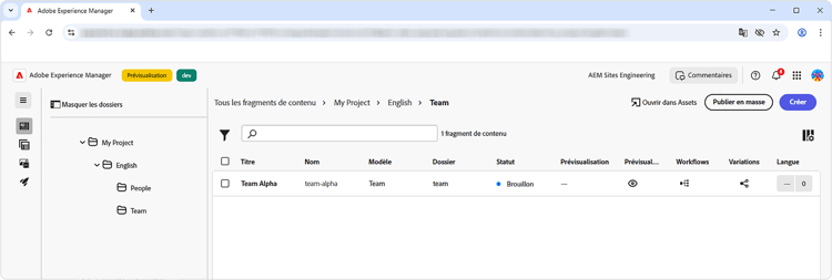 Fragments de contenu d’équipe