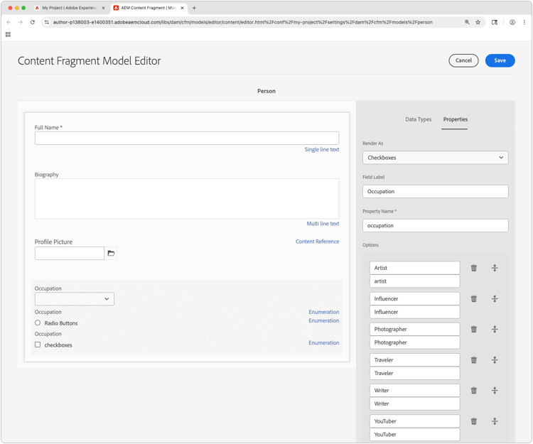 Modèle de fragment de contenu Personne