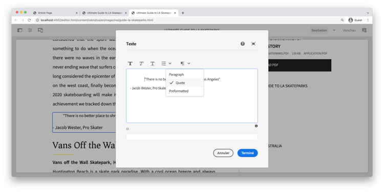 Configuration du composant de texte.