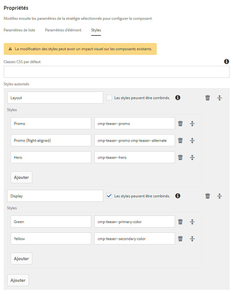 Groupe de styles Affichage.