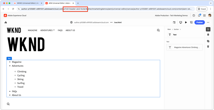 En-tête dans l’éditeur universel
