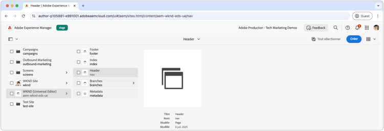 Page d’en-tête par défaut