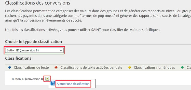 Type de classification de conversion.