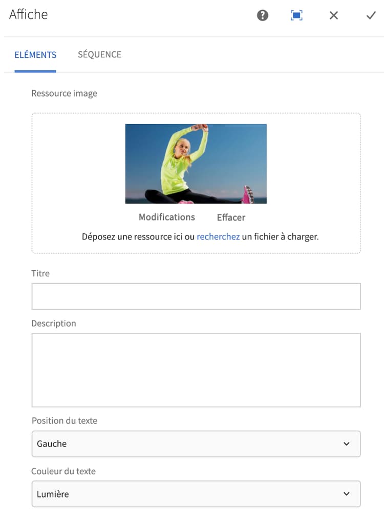 Champs de la boîte de dialogue Poster