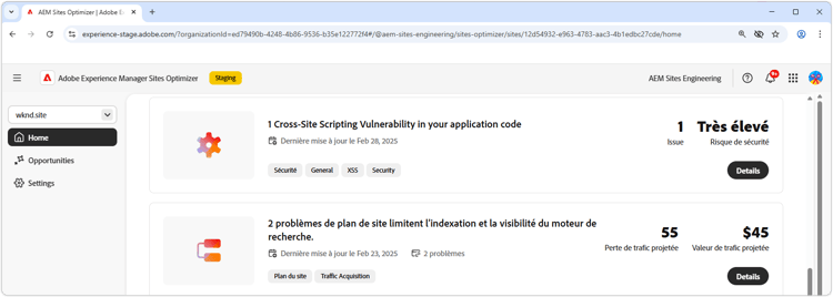 Opportunité à fort impact de Sites Optimizer
