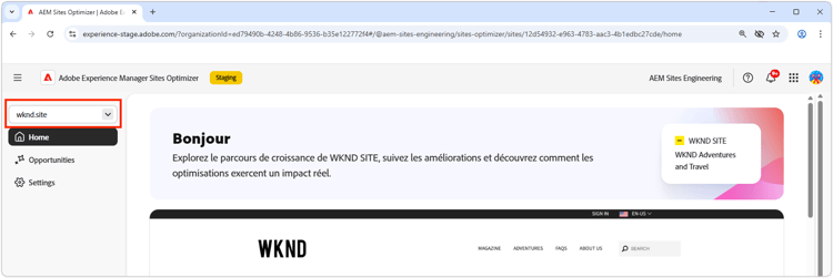 Gestionnaire de domaines de Sites Optimizer