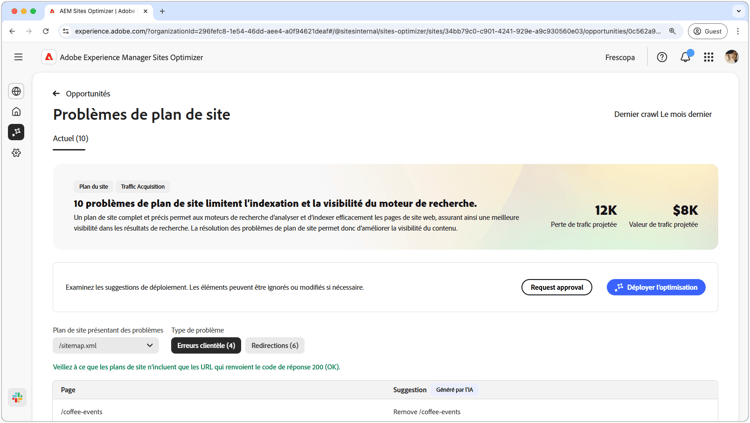 Opportunité des problèmes de plan de site