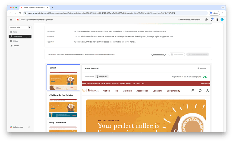 Suggestion automatique du faible taux de navigation