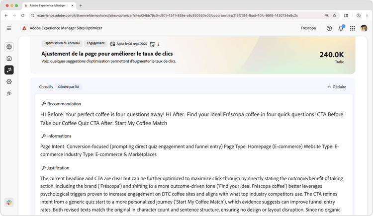 Identification automatique des problèmes de page à trafic élevé avec faible CTR