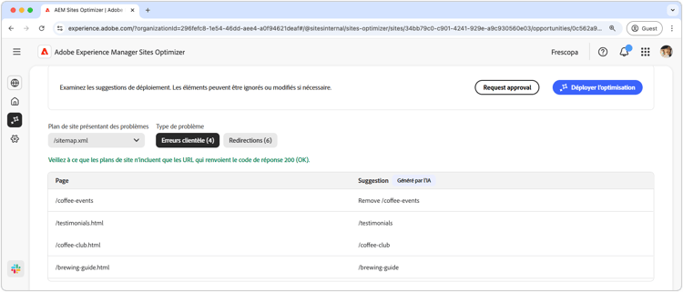 Identification automatique des erreurs du client du plan du site