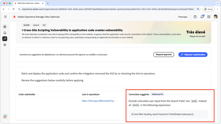 Suggestion automatique de l’opportunité de cross-site scripting