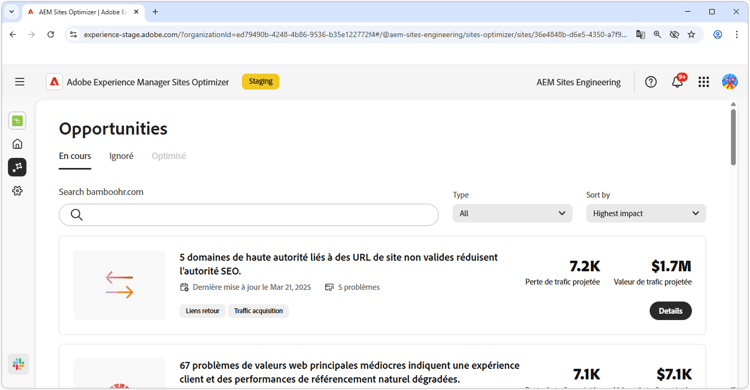 Opportunités actuelles