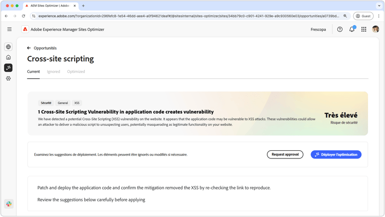 Opportunité de cross-site scripting