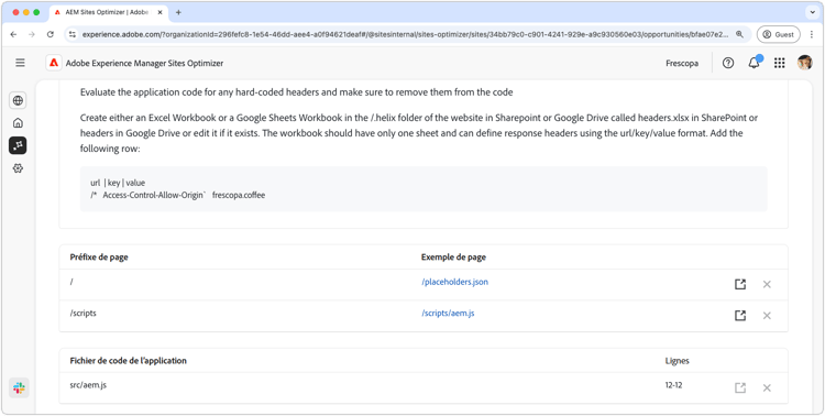 Suggestion automatique de l’opportunité de configuration CORS