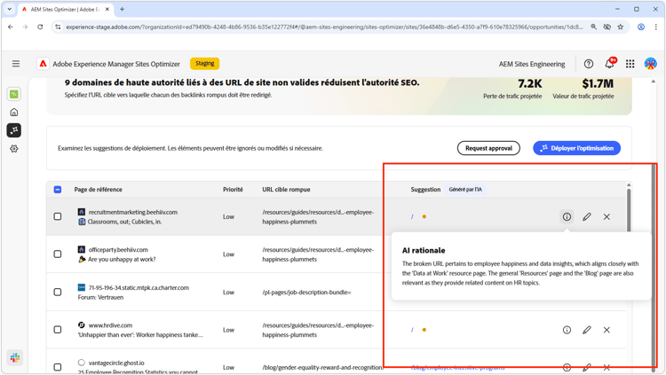 Suggestion automatique pour les backlinks rompus