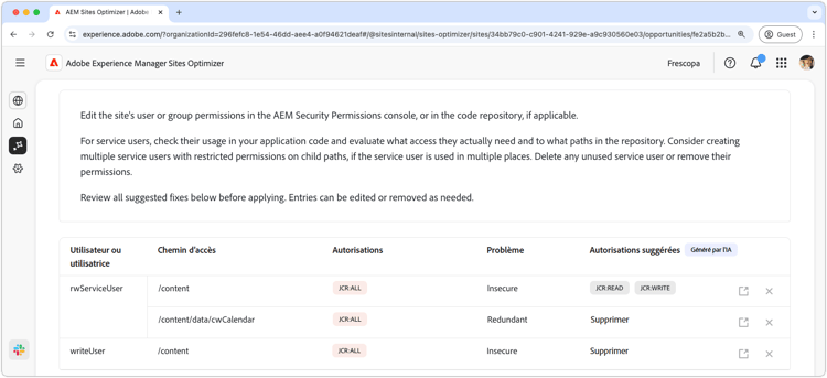 Identification automatique des autorisations du site web