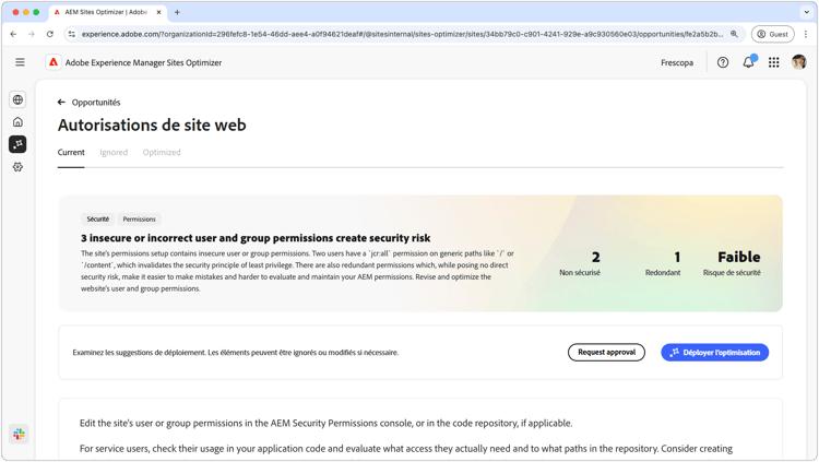 Opportunité des autorisations du site web