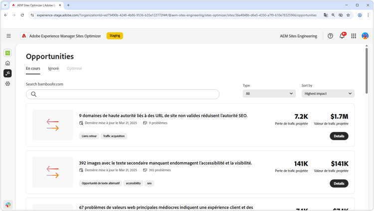 Opportunités Sites Optimizer
