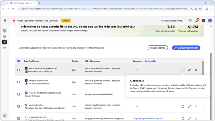 Justification de l’IA sur la suggestion automatique proposées pour les backlinks rompus